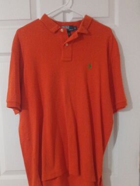 Polo by Ralph Lauren Men’s Bright Orange Short-Sleeve Polo with Green Pony